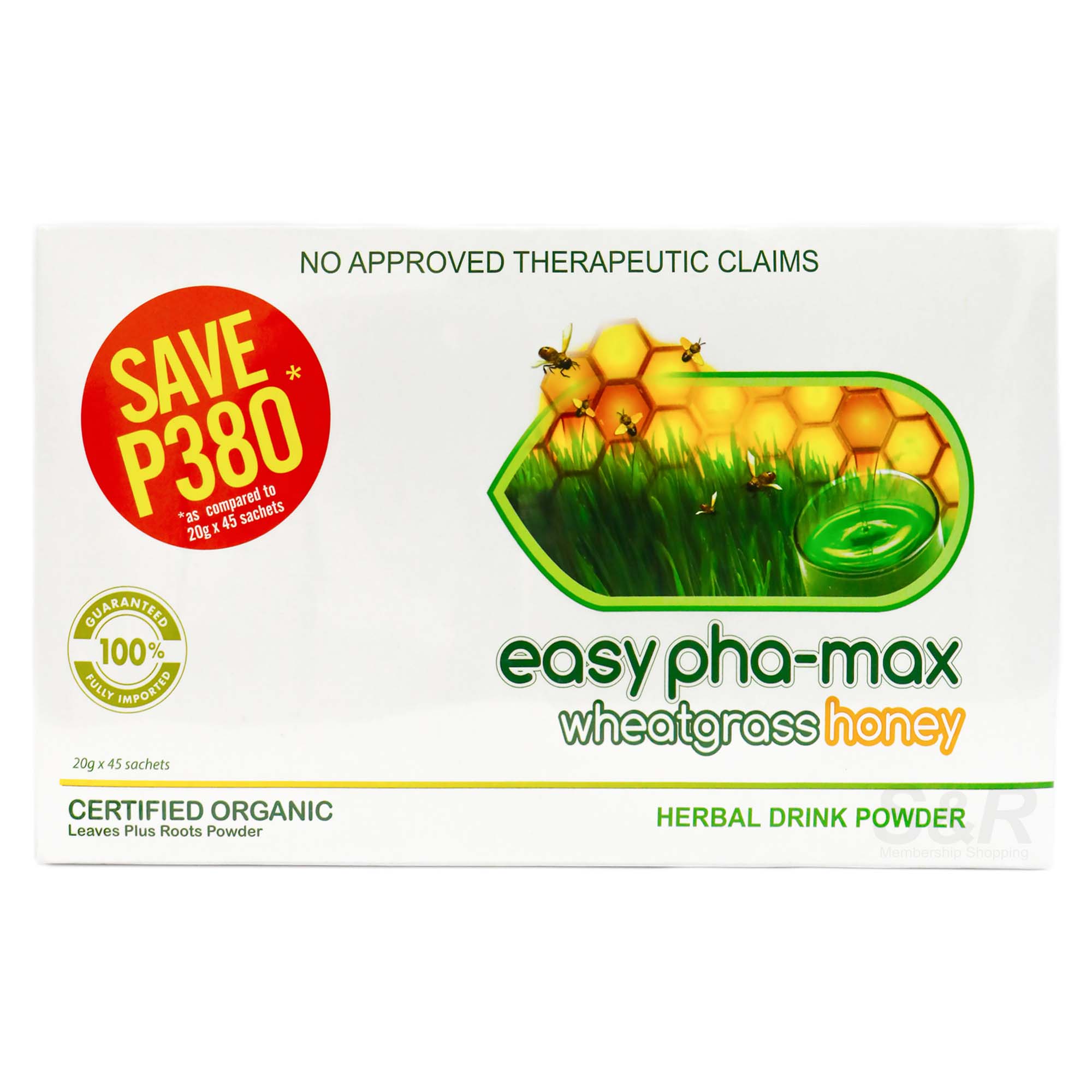 Easy Pha-Max Wheatgrass Honey Herbal Drink 45 Sachets